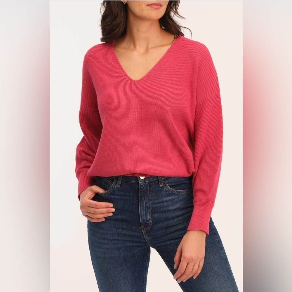 Philosophy Pointelle Sleeve V-Neck Sweater